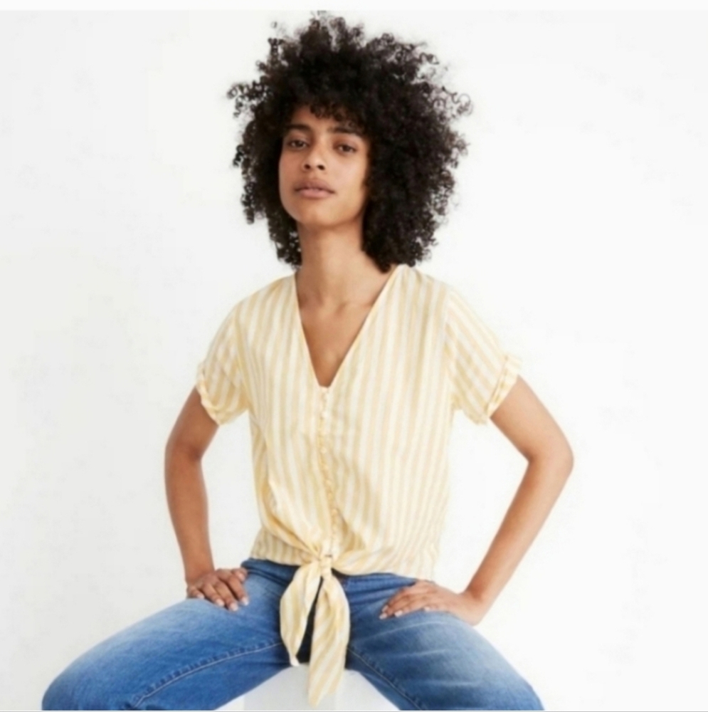 Madewell Striped Yellow Tie-Front Top